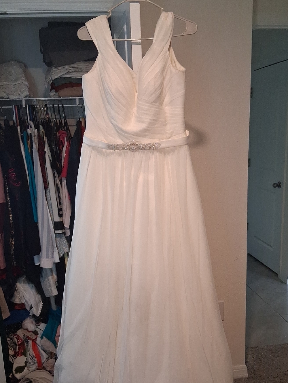 David's Bridal Ivory Wedding Dress with Beaded Detail